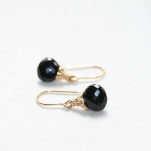 Black Spinel Earrings: 14K Gold Filled or Sterling Silver, Dainty Drop Earrings