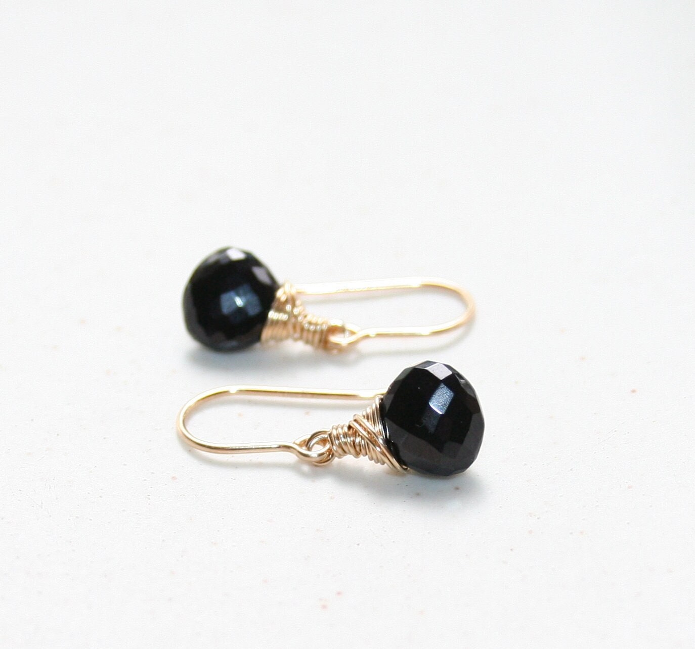 Black Spinel Earrings: 14k Gold Filled Or Sterling Silver, Dainty Drop Earrings