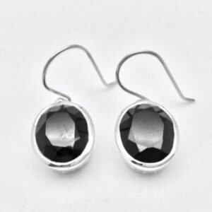 Black Spinel Earrings // 925 Sterling Silver // Non Tarnishing Rhodium Finish // Oval Setting // Dangly Black Spinel Earrings
