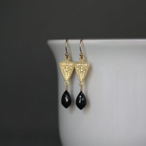 Black Spinel Earrings - Black and Gold Earrings - Gold Link Earrings - Black Gemstone Jewelry - Gold Vermeil Earrings - Gemstone Dangles