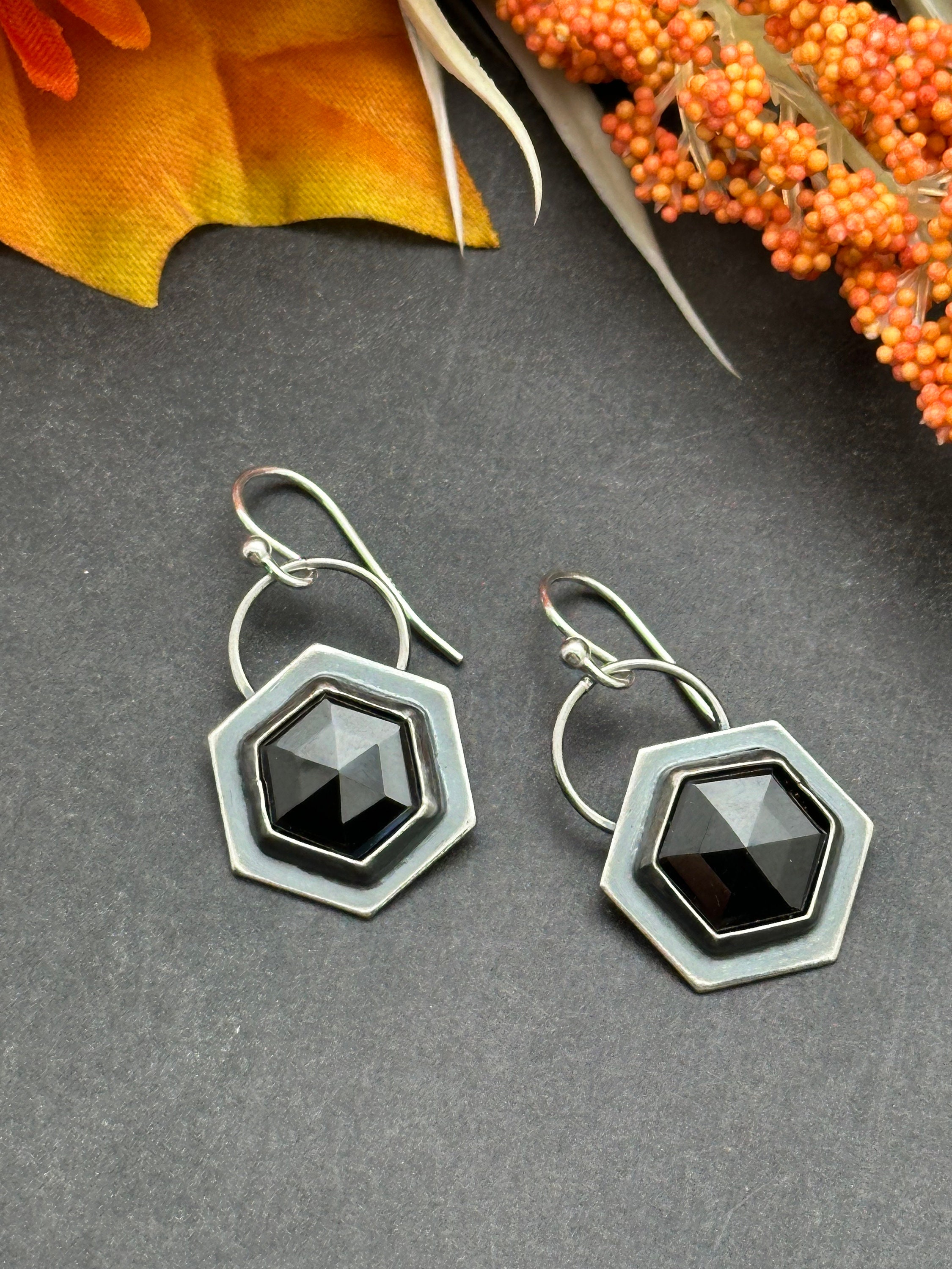 Black Spinel Artisan Earrings