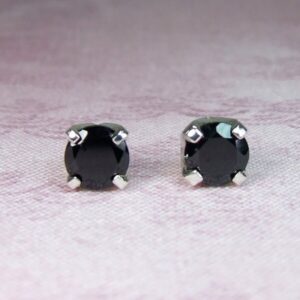 Black Spinel Earrings (Australian Black Spinel), 6mm x 0.43 Carat (each), Round Cut, Sterling Silver Black Spinel Studs