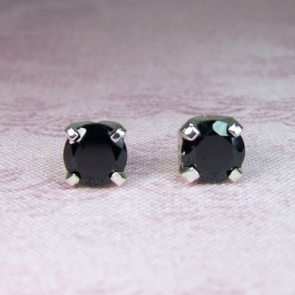 Black Spinel Earrings (australian Black Spinel), 6mm X 0.43 Carat (each), Round Cut, Sterling Silver Black Spinel Studs