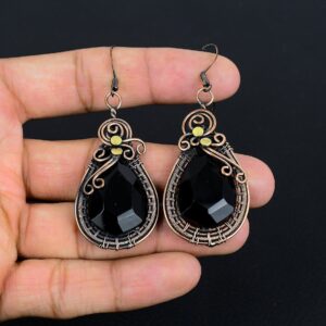 Black Spinel Earrings Copper Wire Wrap Earrings Spinel Gemstone Earring Copper Jewelry Handmade Dangle Earrings Crystal Earring Gift For Her