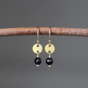 Black Spinel Earrings - Black Gemstone Earrings - Brushed Gold Earrings - Black and Gold Earrings - Jewelry Gift for Girl - Small Earrings
