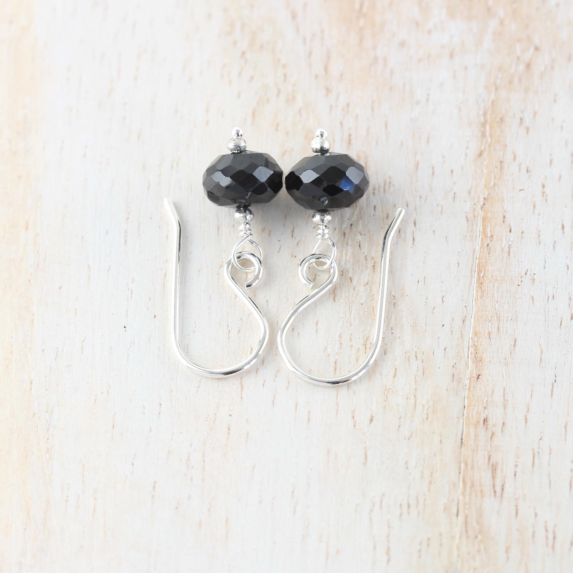 Black Spinel Earrings In Sterling Silver, 14kt Yellow Or Rose Gold Filled, Dainty Natural Gemstone Jewellery