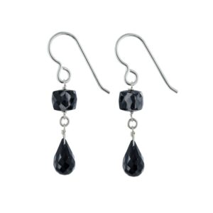 Black Silver Earrings, Black Spinel Gemstones, Dangle Earrings,