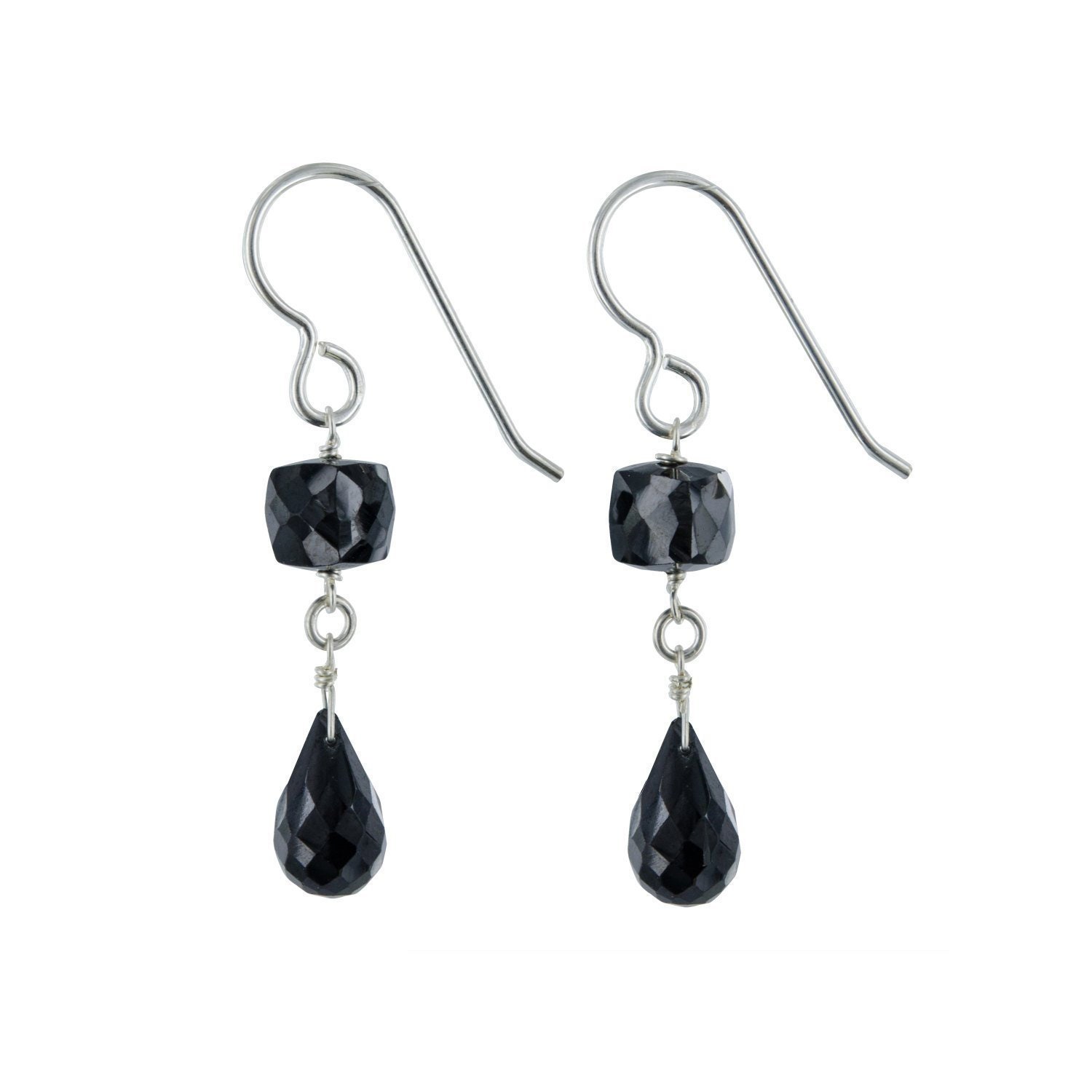Black Silver Earrings, Black Spinel Gemstones, Dangle Earrings,