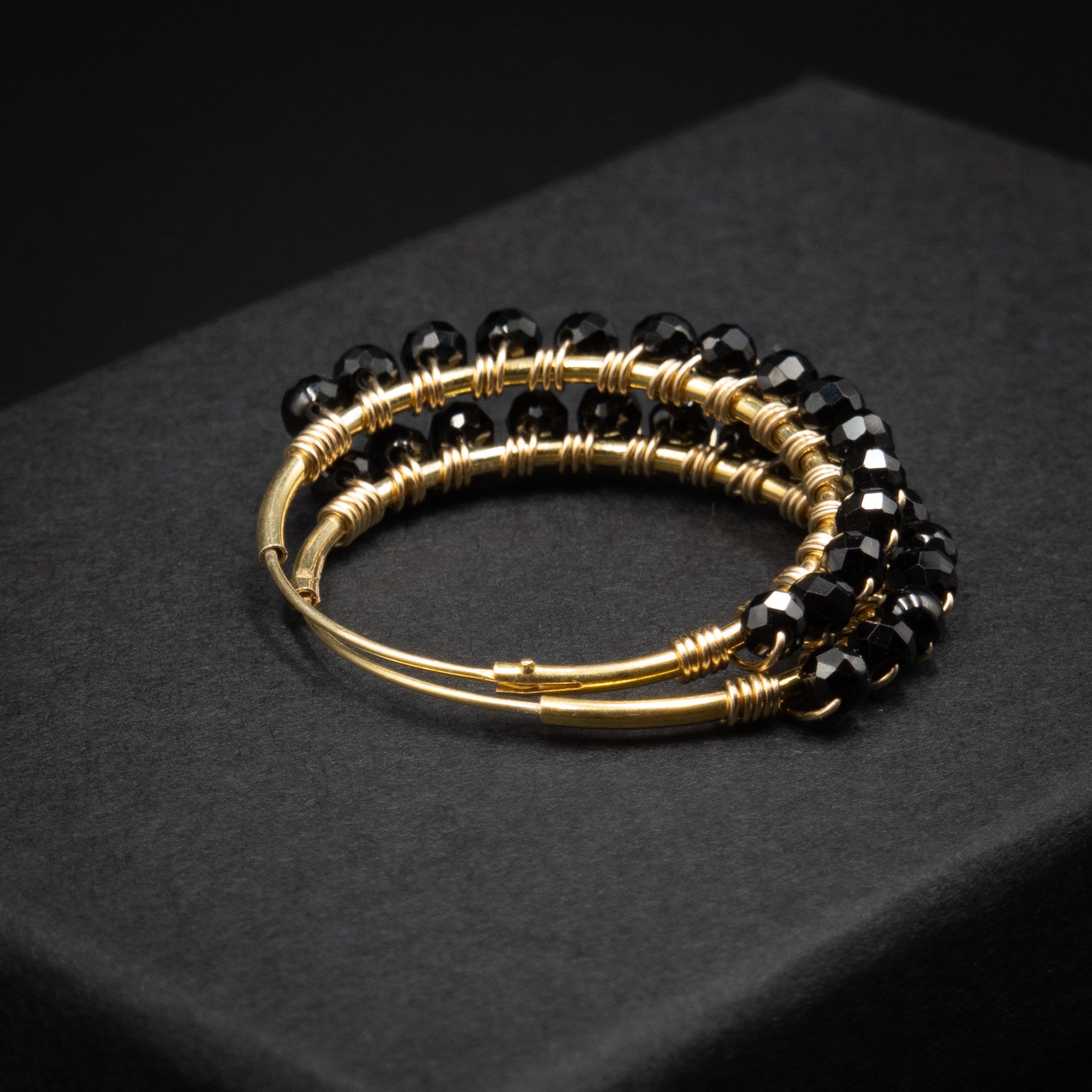 Black Spinel Sterling Silver Or Vermeil Gold Handmade Hoop Earrings