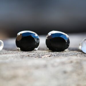 Black Spinel Stud Earrings: 925 Sterling Silver (9x7mm)