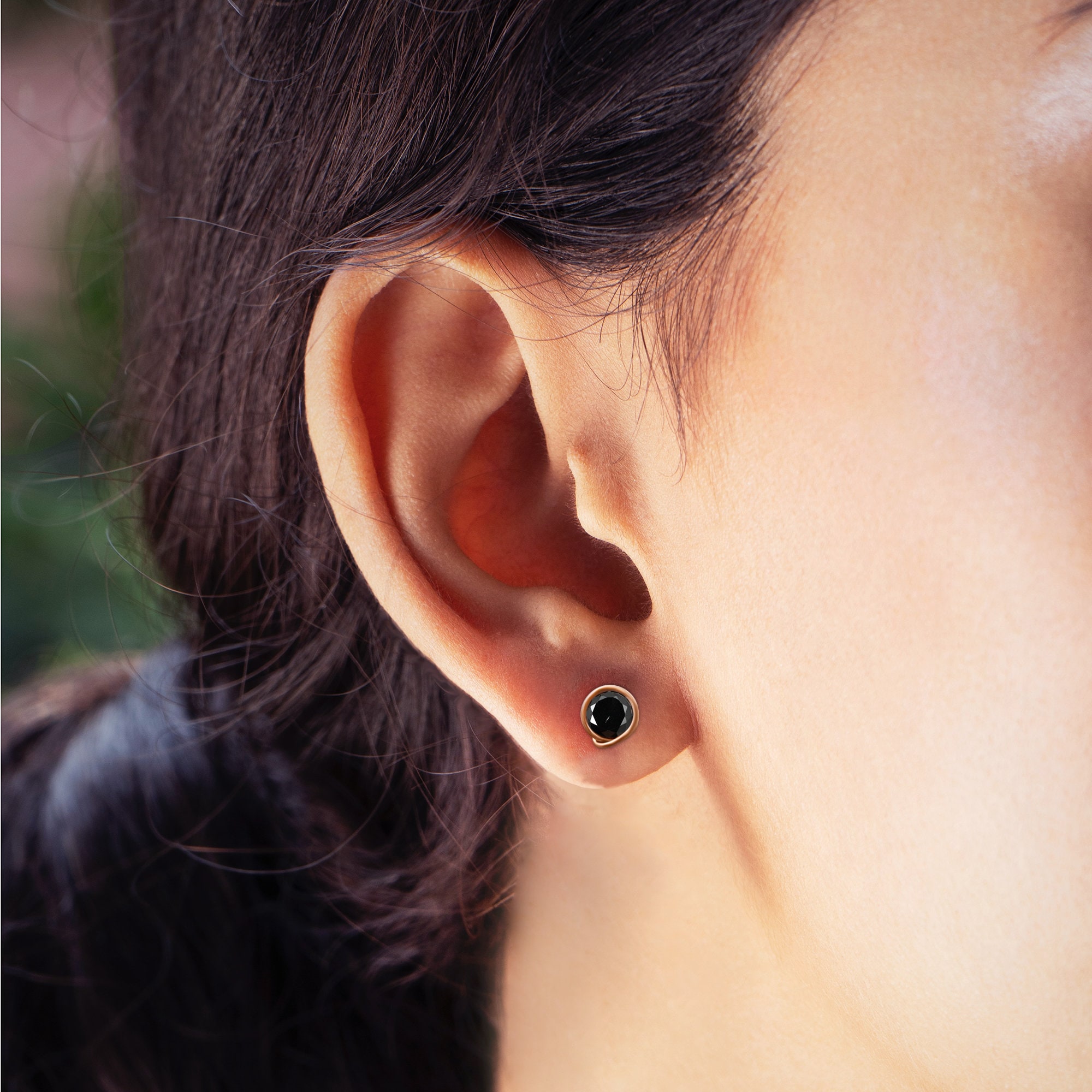 Black Spinel Stud Earring, Small Copper Stud Earring Spinel Gemstone Earrings Wire Wrapped Copper Jewelry Unique Birthday & Anniversary Gift