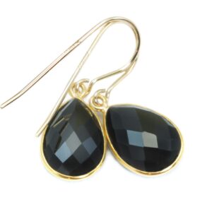 Spinel Earrings Black Teardrop Faceted Earrings Bezel 14k Solid Gold or Filled Simple Design Wide Drops Elegant Classic Wardrobe Basic Drops