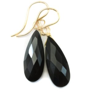 Spinel Earrings Black Teardrop Faceted Long Briolette Drops 14k Solid Gold or 14k Gold Filled or Sterling Silver Drops  Daily Wear Simple