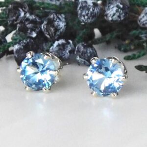 Blue Spinel 6mm Stud Earrings: Sterling Silver, August Birthstone