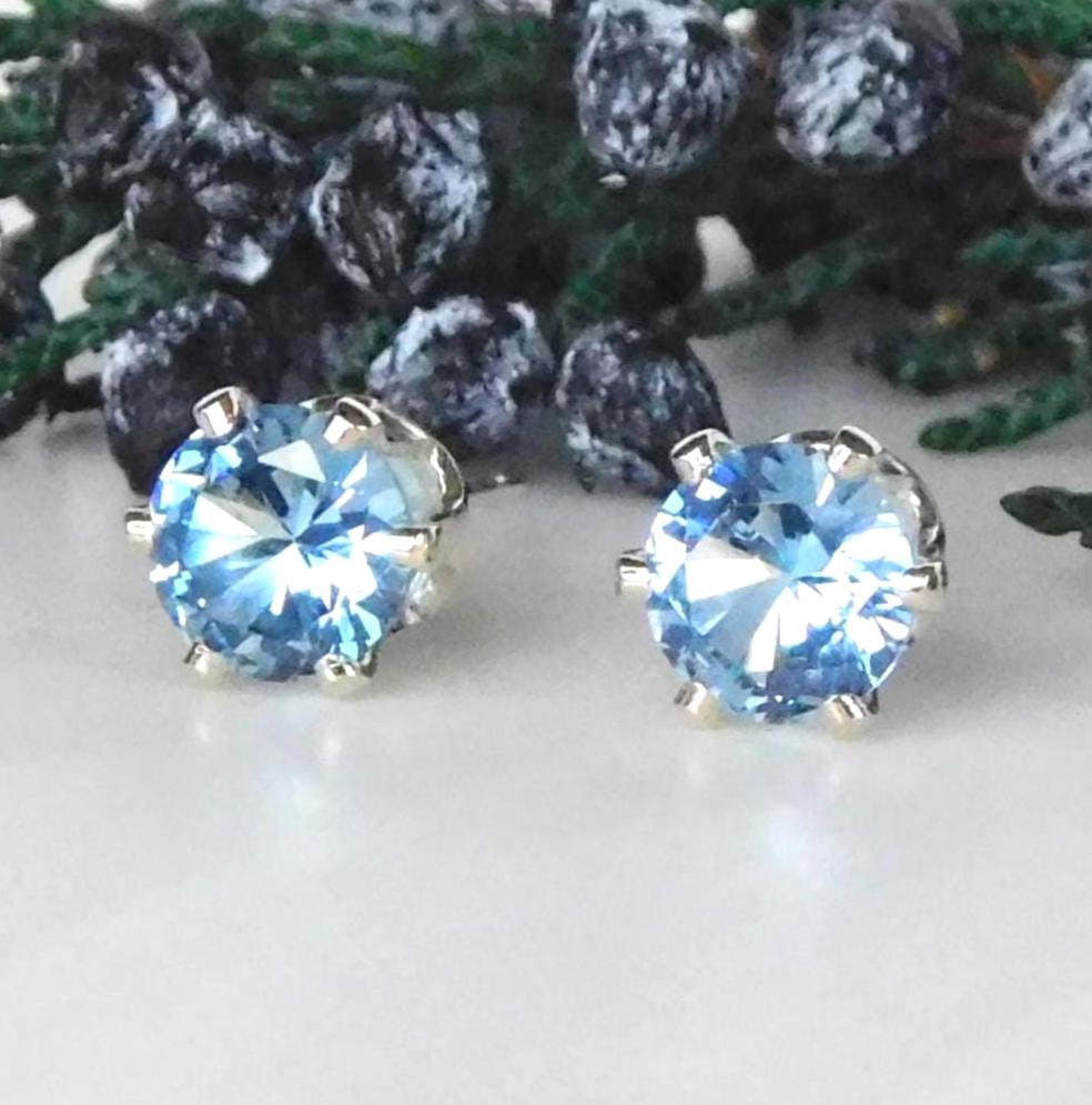 Blue Spinel 6mm Stud Earrings: Sterling Silver, August Birthstone