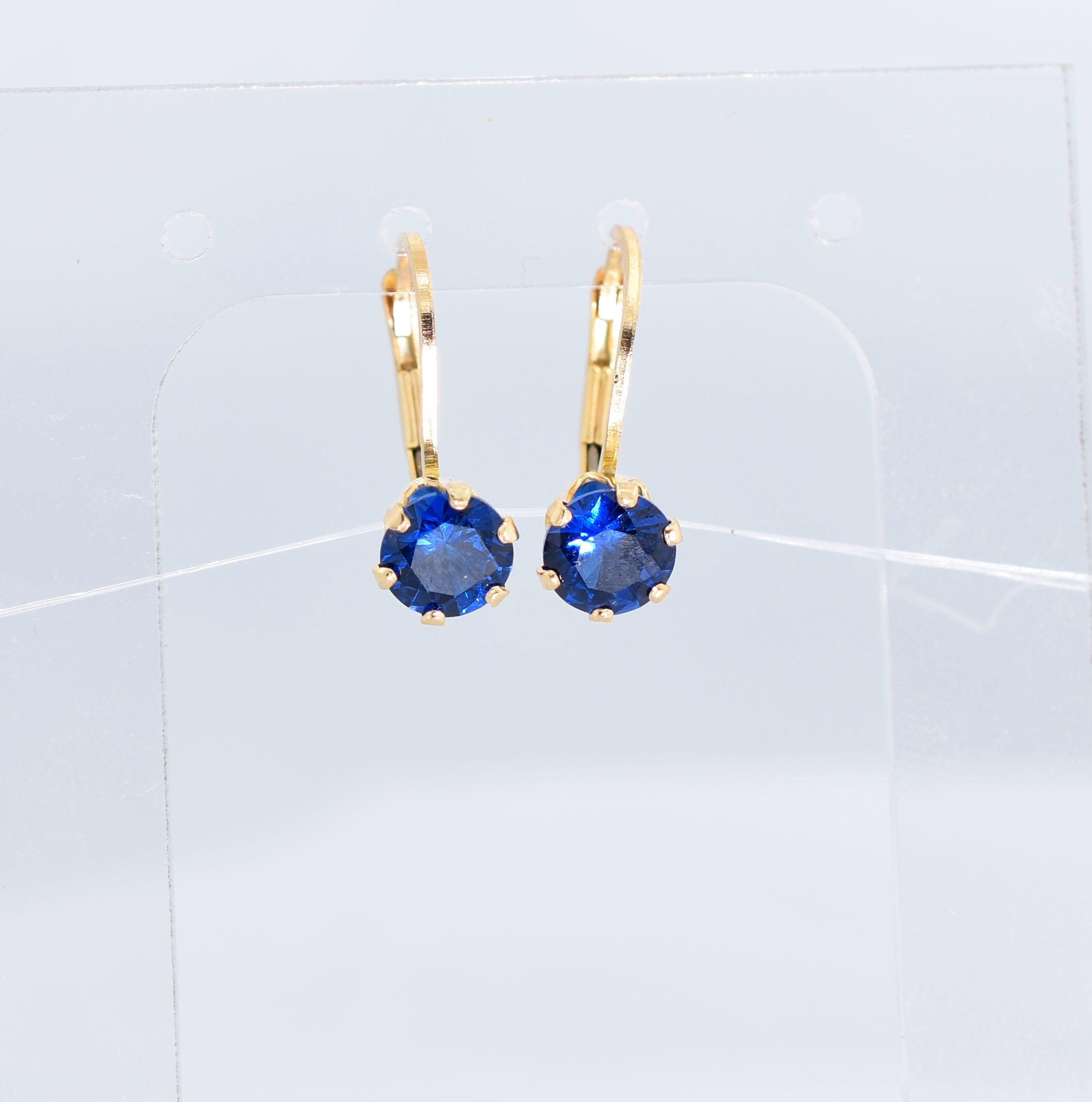 Blue Spinel Leverbacks, 6mm Round Set In 14 Kt Yellow Gold Filled Leverback Earrings