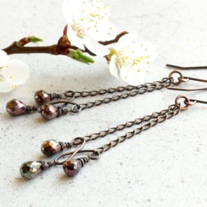 Copper Spinel Earrings Oxidized Copper Chandeliers Natural Gemstone Modern Statement Long Dangle Drops Birthday Holiday Gift For Her 4746