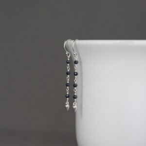 Spinel Earrings - Gray Gemstone Earrings - Silver Wire Wrapped Earrings - Long Drop Earrings - Delicate Earrings