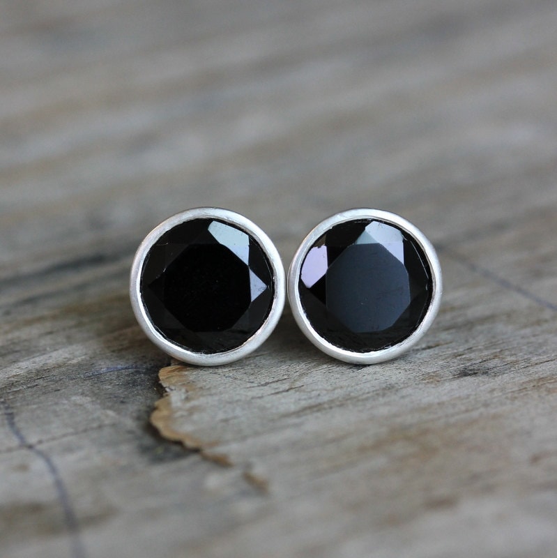 Handmade Classic Large Black Spinel Sterling Post Earrings Handmade Classic Large Black Spinel Sterling Post Earrings