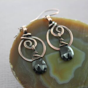 Handmade Copper Dangle Earrings: Black Spinel Gemstone, Oxidized Boho Style Handmade Copper Dangle Earrings: Black Spinel Gemstone, Oxidized Boho Style