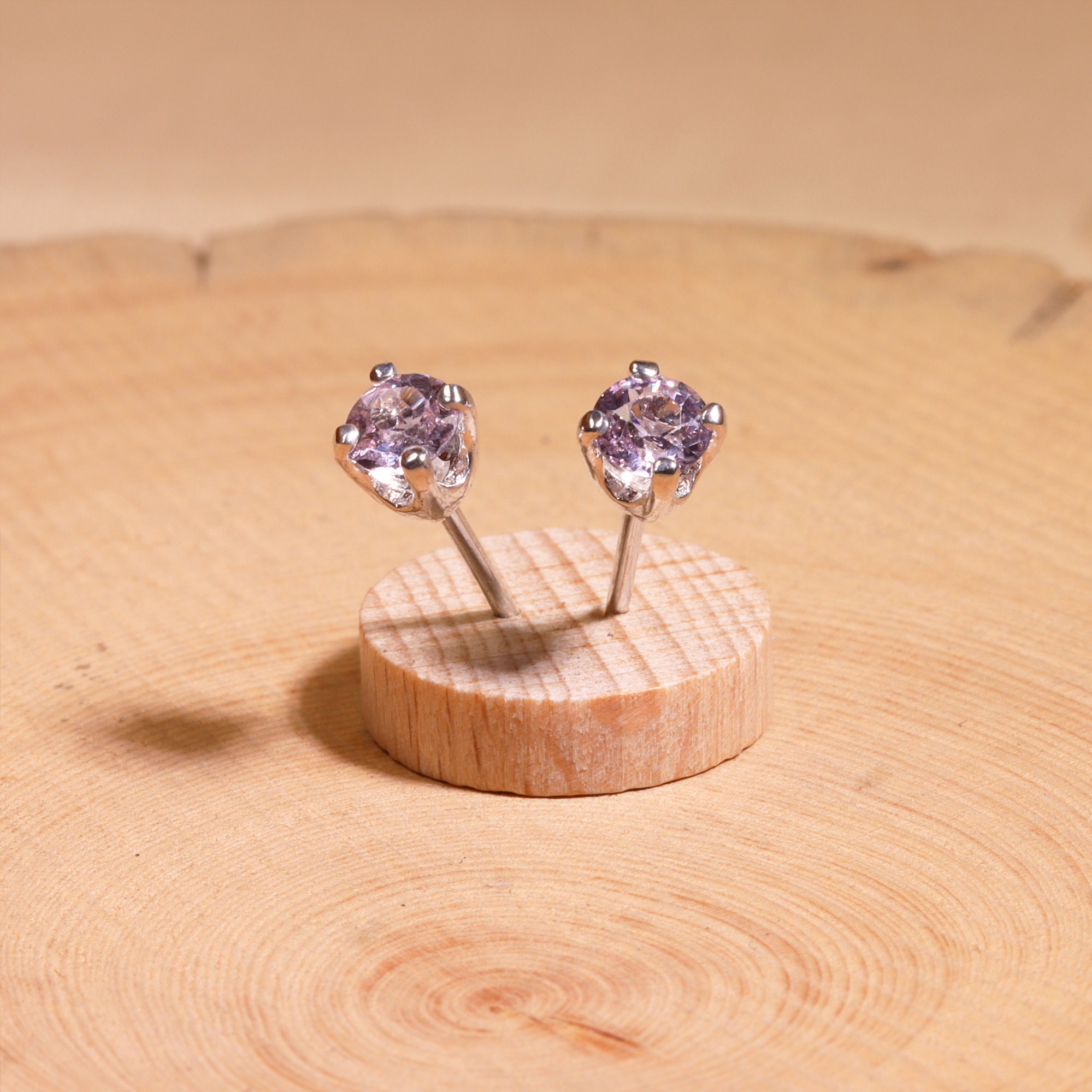 Lilac Pink Spinel Earrings (natural Earth-mined Spinel), 4.5mm X 0.40 Carat (each), Round Cut, Sterling Silver Stud Earrings