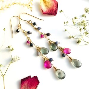Moss Aquamarine Pink Spinel Gold Filled Long Dangle Earrings 6983 Moss Aquamarine Pink Spinel Gold Filled Long Dangle Earrings 6983