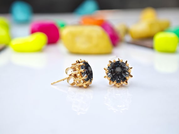 Natural Grey Spinel Dainty Earrings For Women Round Cut Grey Spinel Wedding Earrings 14k Gold Grey Spinel Statement Stud Unique Bridal Studs