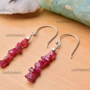 Natural Raw Red Spinel Earrings 925 Sterling Silver Rough Gemstone Uncut Spinel Birthstone Jewelry Gift for Her