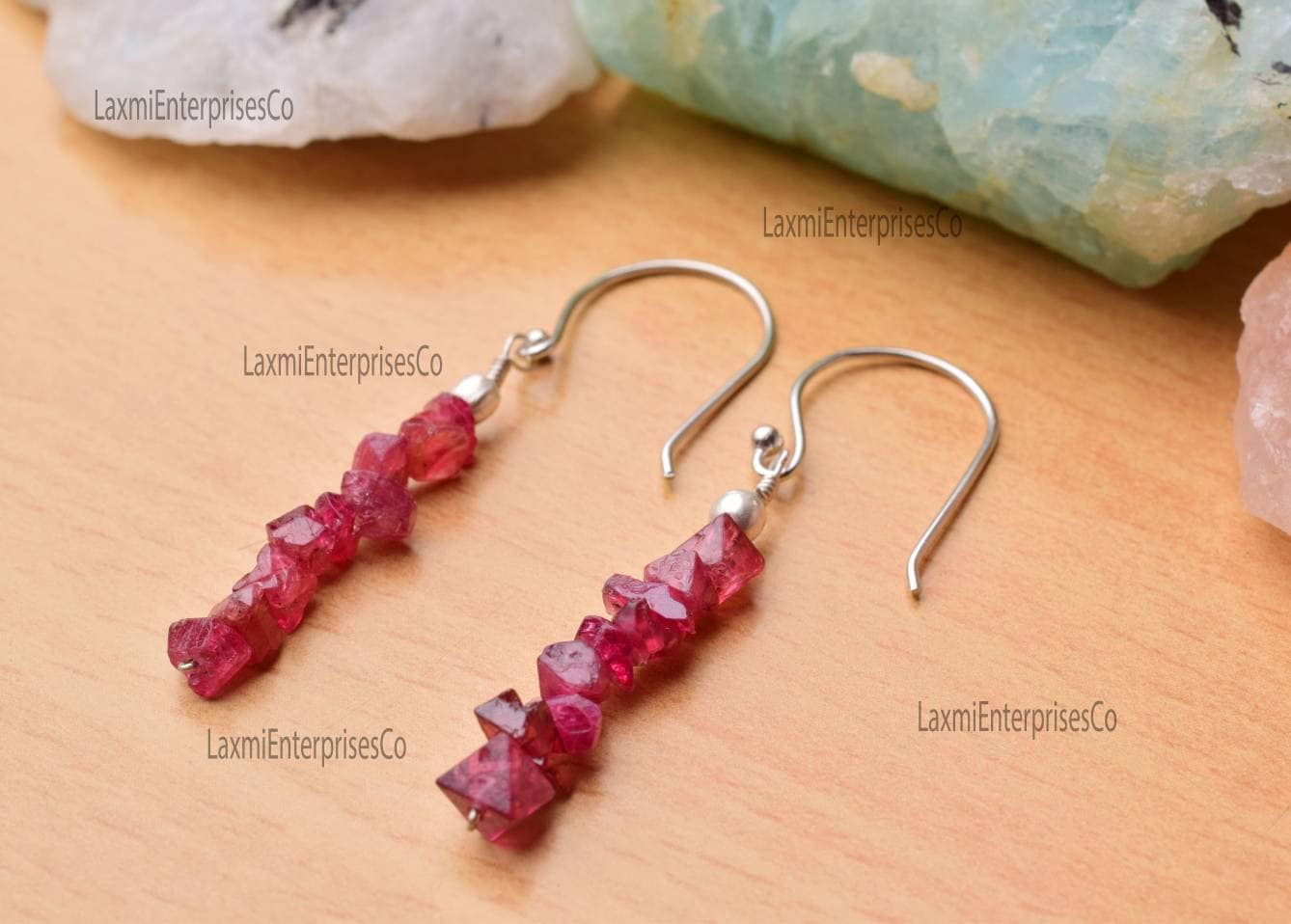 Natural Raw Red Spinel Earrings 925 Sterling Silver Rough Gemstone Uncut Spinel Birthstone Jewelry Gift For Her
