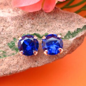 Navy Blue Spinel Earrings: Solid 14k Gold, Platinum or Sterling Silver Stud Earrings | Dark Academia/Dark Cottagecore Jewelry | Lab Grown