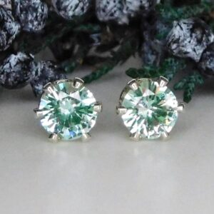 NEW Green Spinel 6mm Stud Earrings: Sterling Silver, August Birthstone