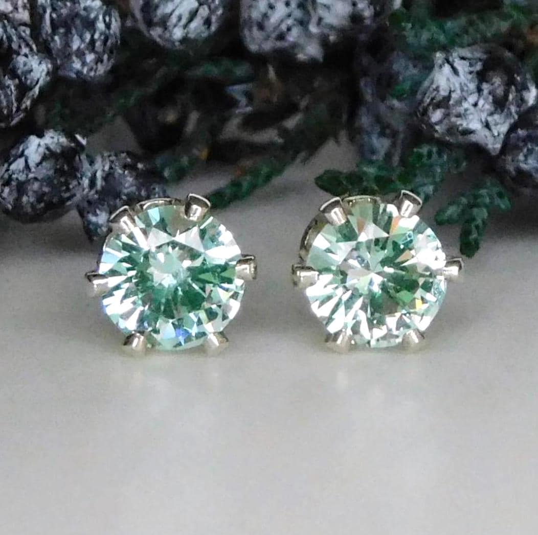 New Green Spinel 6mm Stud Earrings: Sterling Silver, August Birthstone