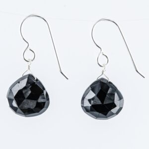 Pear Shape Black Spinel Earrings, Sterling Silver Dangle Black Earrings, Birthday & Christmas Gifts for Her,