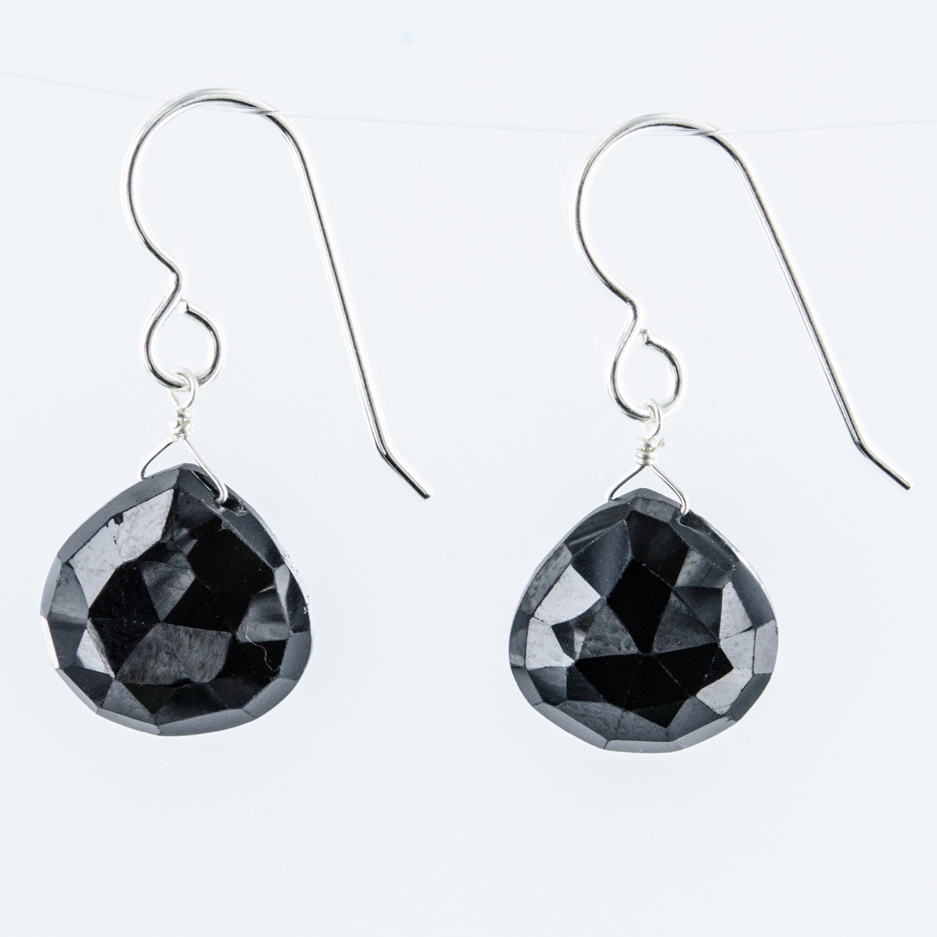 Pear Shape Black Spinel Earrings, Sterling Silver Dangle Black Earrings, Birthday & Christmas Gifts For Her,