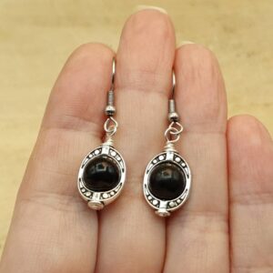 Rare black spinel earrings. August birthstone. 22nd anniversary gemstone. Reiki jewelry uk. Oval frame Dangle Drop earrings