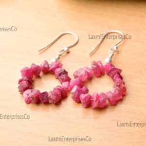 Raw Red Spinel Earrings 925 Sterling Silver Wire Wrapped Hoop Earrings Handmade Gemstone Jewelry Gift for Her