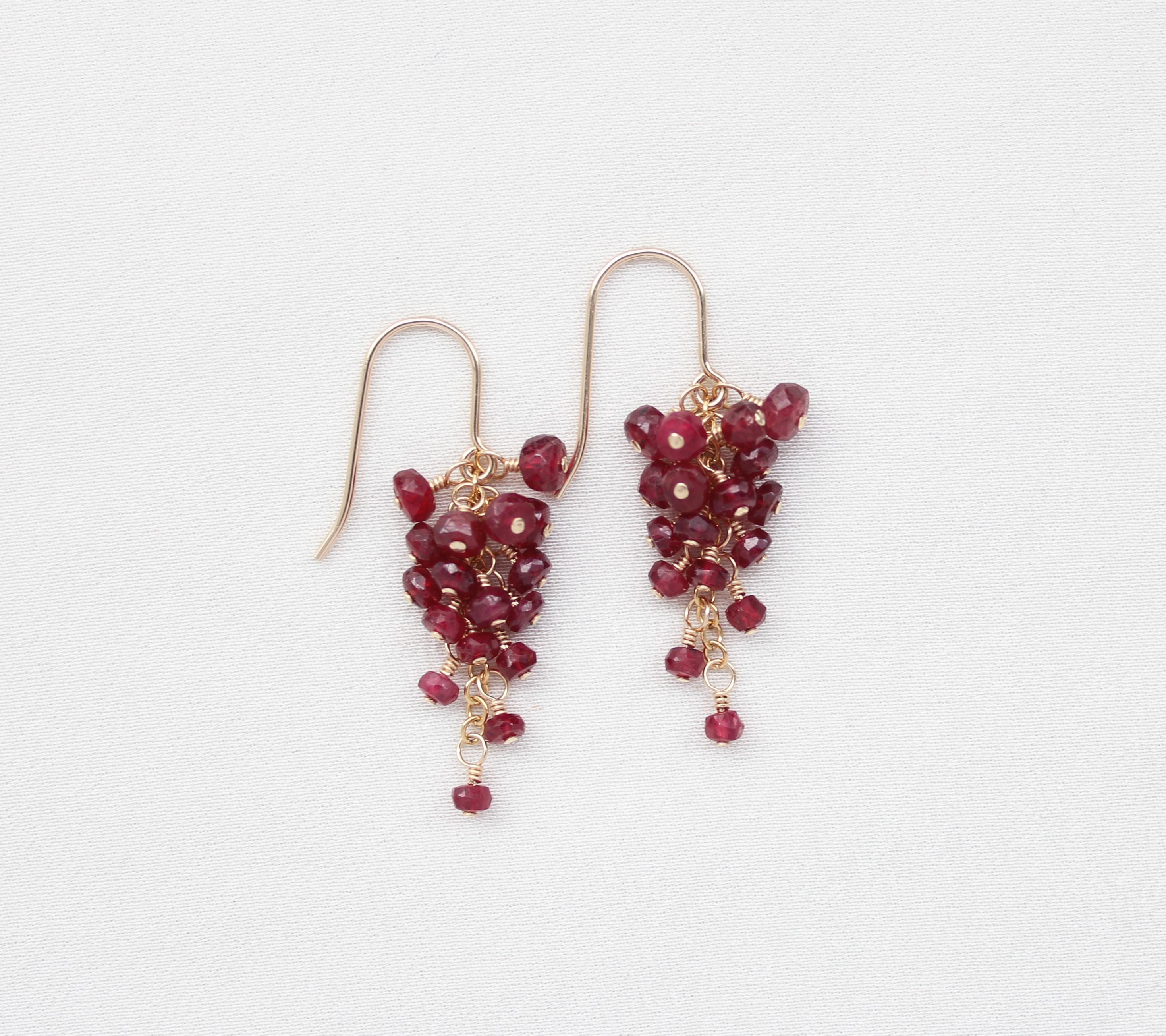 Red Spinel Cluster Earrings: 14k Gold Filled Or Sterling Silver, Natural Gemstone