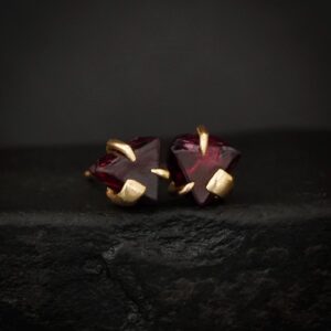 Red Spinel Studs. Rts 14k Solid Yellow Gold Natural Raw Uncut Red Spinel Stud Earrings
