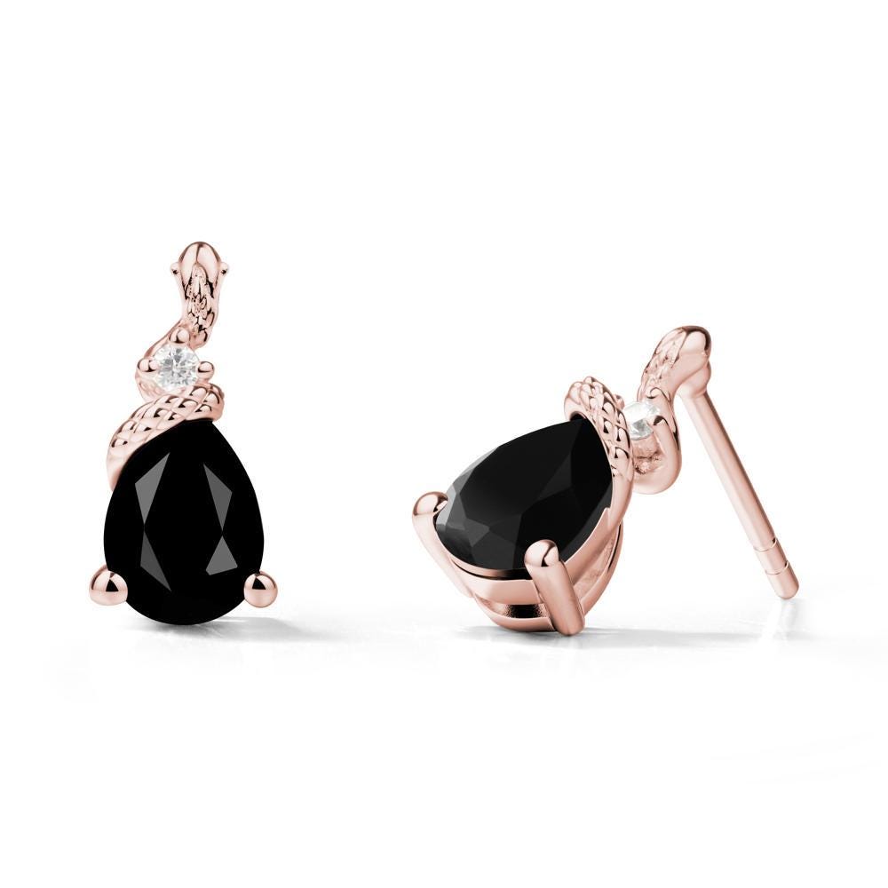 Snake Inspired Teardrop Black Spinel Stud Earrings