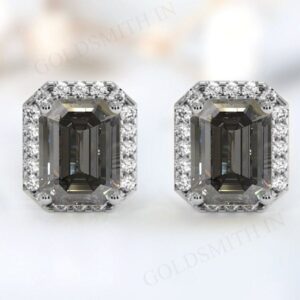 Unique Grey Spinal Earrings Emerald Cut Halo Style Stud Earrings 925 Sterling Silver Grey Spinal Engagement Earrings Unique Handmade Earring