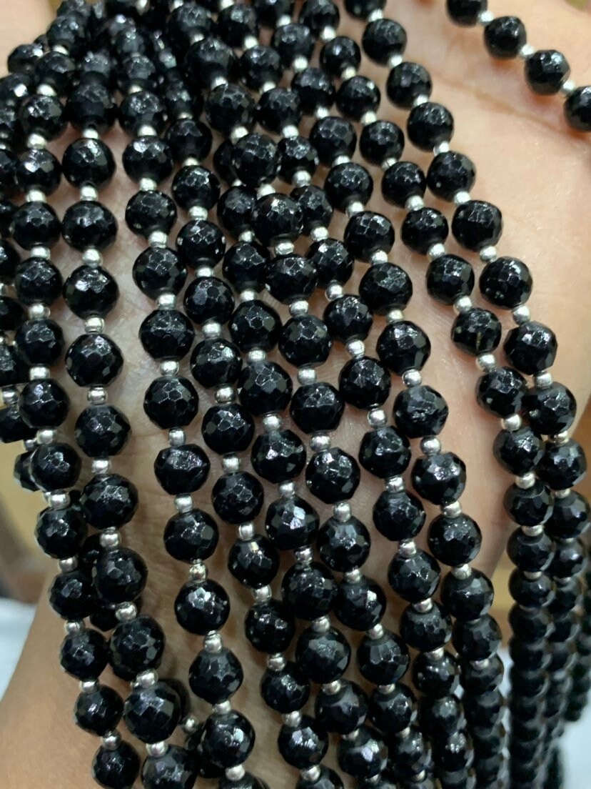 14 Inches Black Spinel 6-6.5mm Round Faceted Beads,spinel Beads