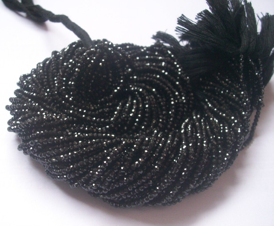 2.5mm Black Spinel Faceted Rondelle Beads: Aaa Gemstone Strand 2.5mm Black Spinel Faceted Rondelle Beads: Aaa Gemstone Strand