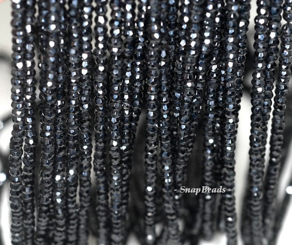 2mm-3mm Black Spinel Gemstone Grade Aaa Faceted Rondelle Loose Beads 14 Inch Full Strand (90187174-95)