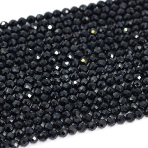 2MM Black Spinel Beads Grade AAA Genuine Natural Gemstone Full Strand Faceted Round Loose Beads 15" Bulk Lot Options (107445-2375)