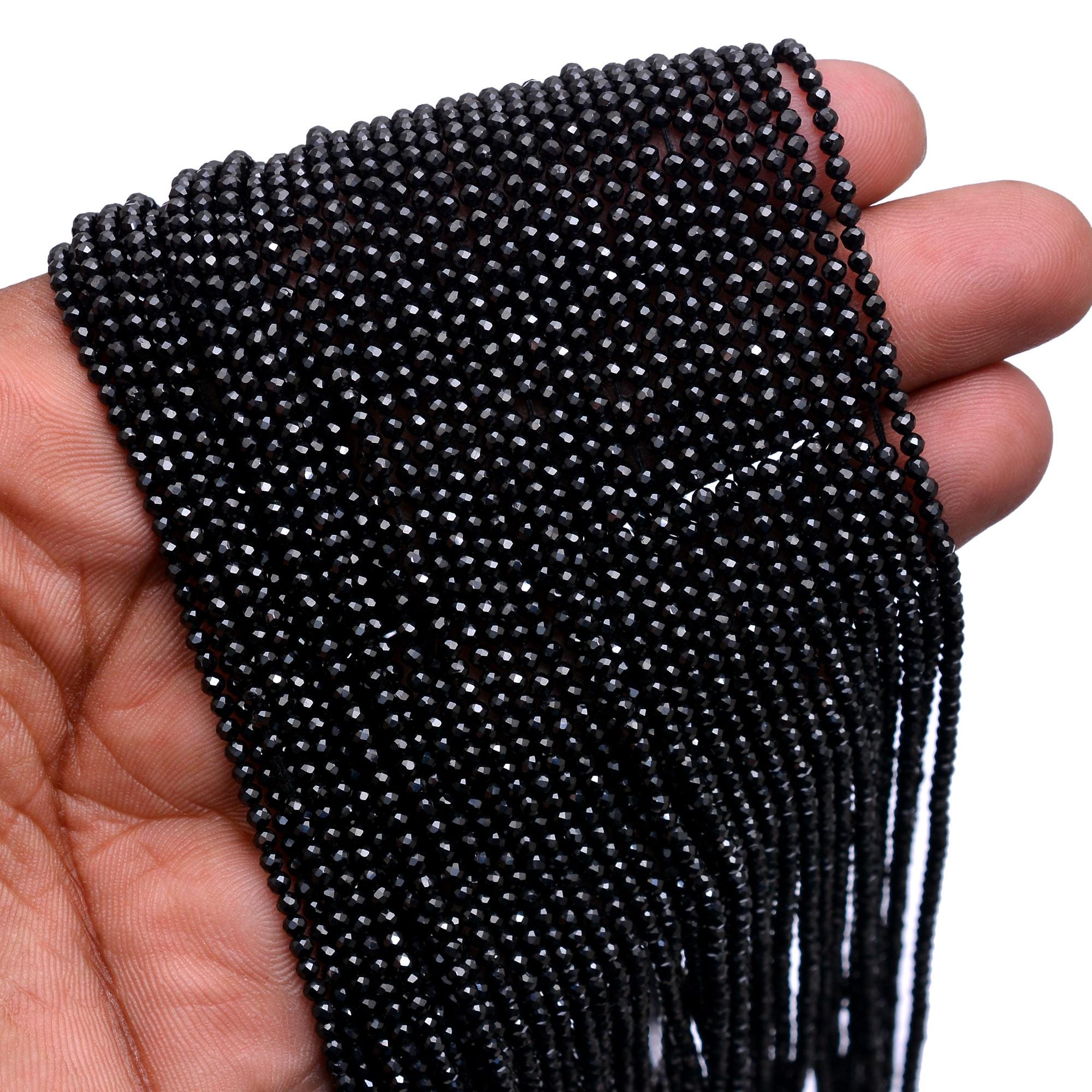 2mm Black Spinel Micro Faceted Round Gemstone Beads