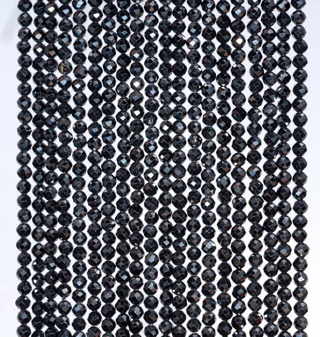 2mm Genuine Black Spinel Gemstone Micro Faceted Round Loose Beads 14.5 Inch Full Strand (80004732-107)