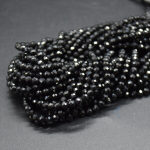 3mm Black Spinel Gemstone Faceted Round Beads - 15" Strand