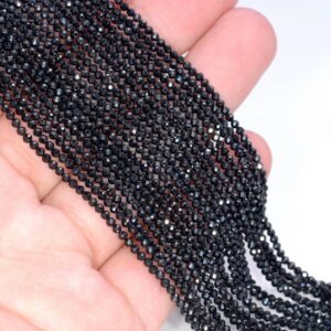 3mm Genuine Black Spinel Gemstone Micro Faceted Round Loose Beads 15.5 Inch Full Strand (80017600-3mm)