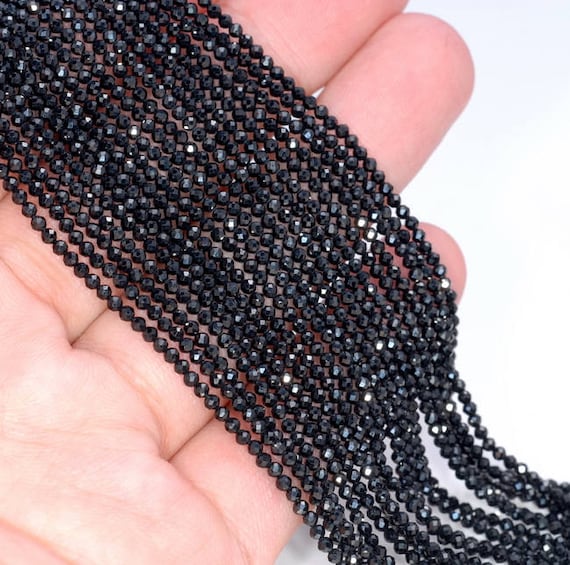 3mm Genuine Black Spinel Gemstone Micro Faceted Round Loose Beads 15.5 Inch Full Strand (80017600-3mm)