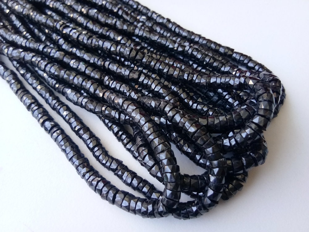 4.5-5.5mm Black Spinel Beads, Black Spinel Faceted Spacer Beads, Black Spinel Tyre Beads, Black Spinel For Jewelry (8in To 16in) - Aag59